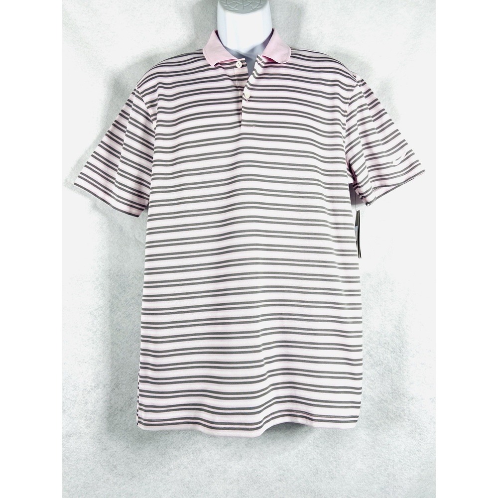Nike Victory Golf Polo Shirt Men's Medium Pink Gray Knit Striped‎ Tennis New